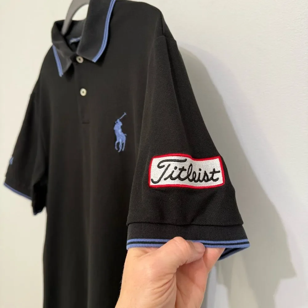 Polo Ralph Lauren Pro Fit Black Polo Golf Shirt Large Pony Titleist AJGA Size M